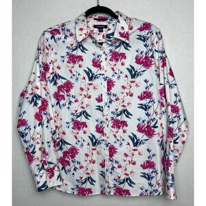 Lands' End Women's Floral Button Up Long Sleeve Shirt Non Iron Supima Size 16P